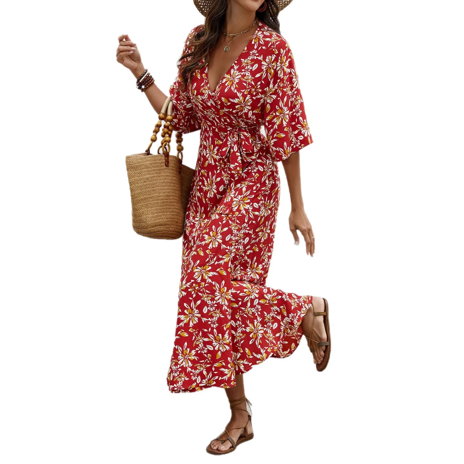 Robe femme ajustee demi manches a bretelles - Elegante et flatteuse - Image 5