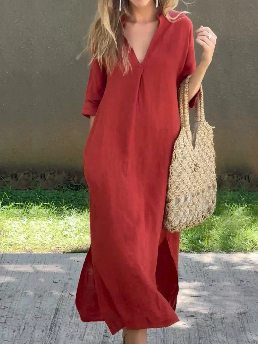 Robe femme ample decontractee manches courtes - Fluide et facile a porter - Image 2
