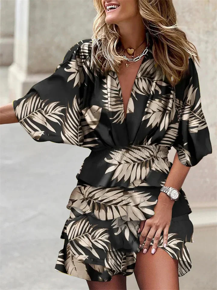 Robe femme d'ete manches courtes col V a volants - Legere et flatteuse - Image 5