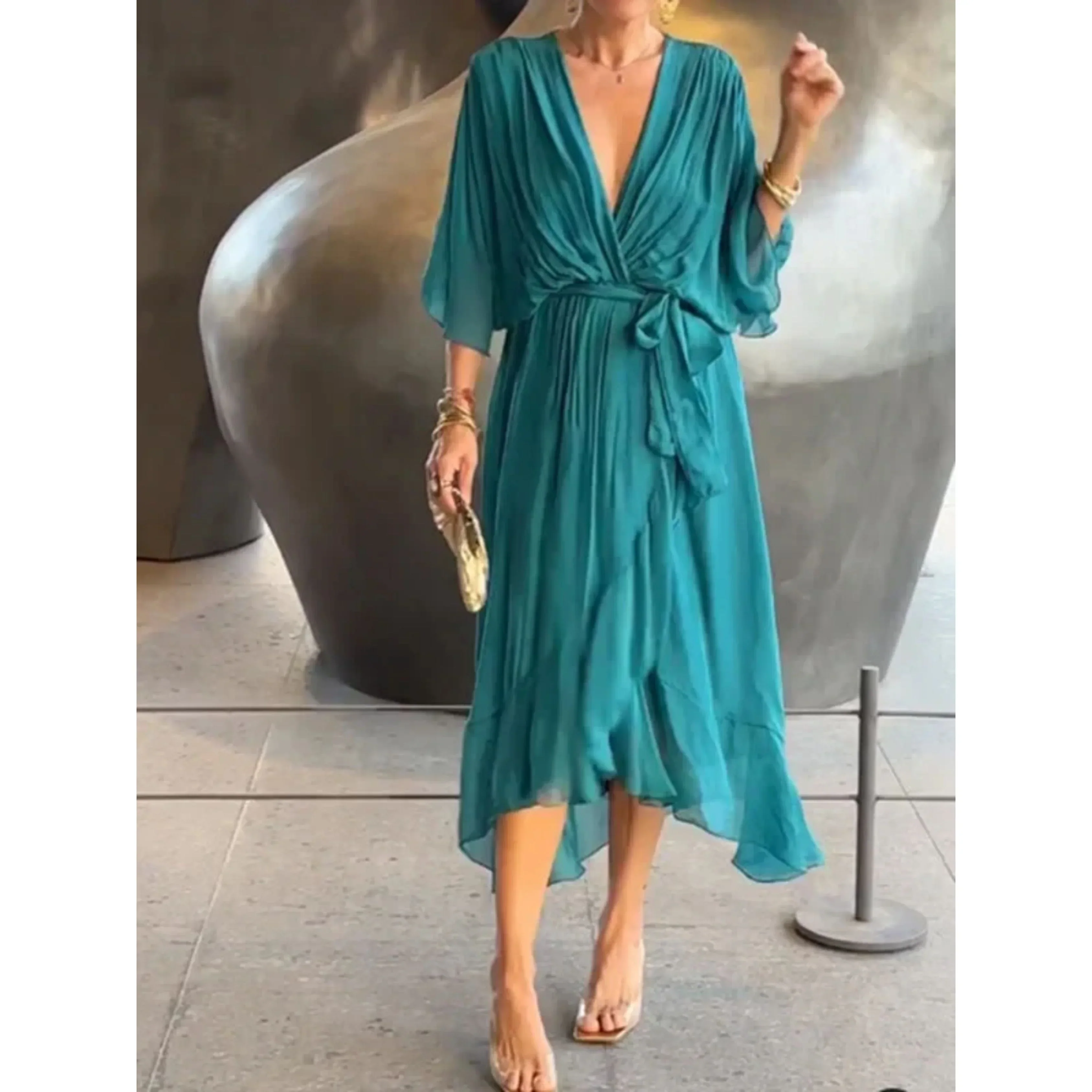 Robe femme élégante fluide col V en mousseline – Moderne, légère, polyvalente - Image 5