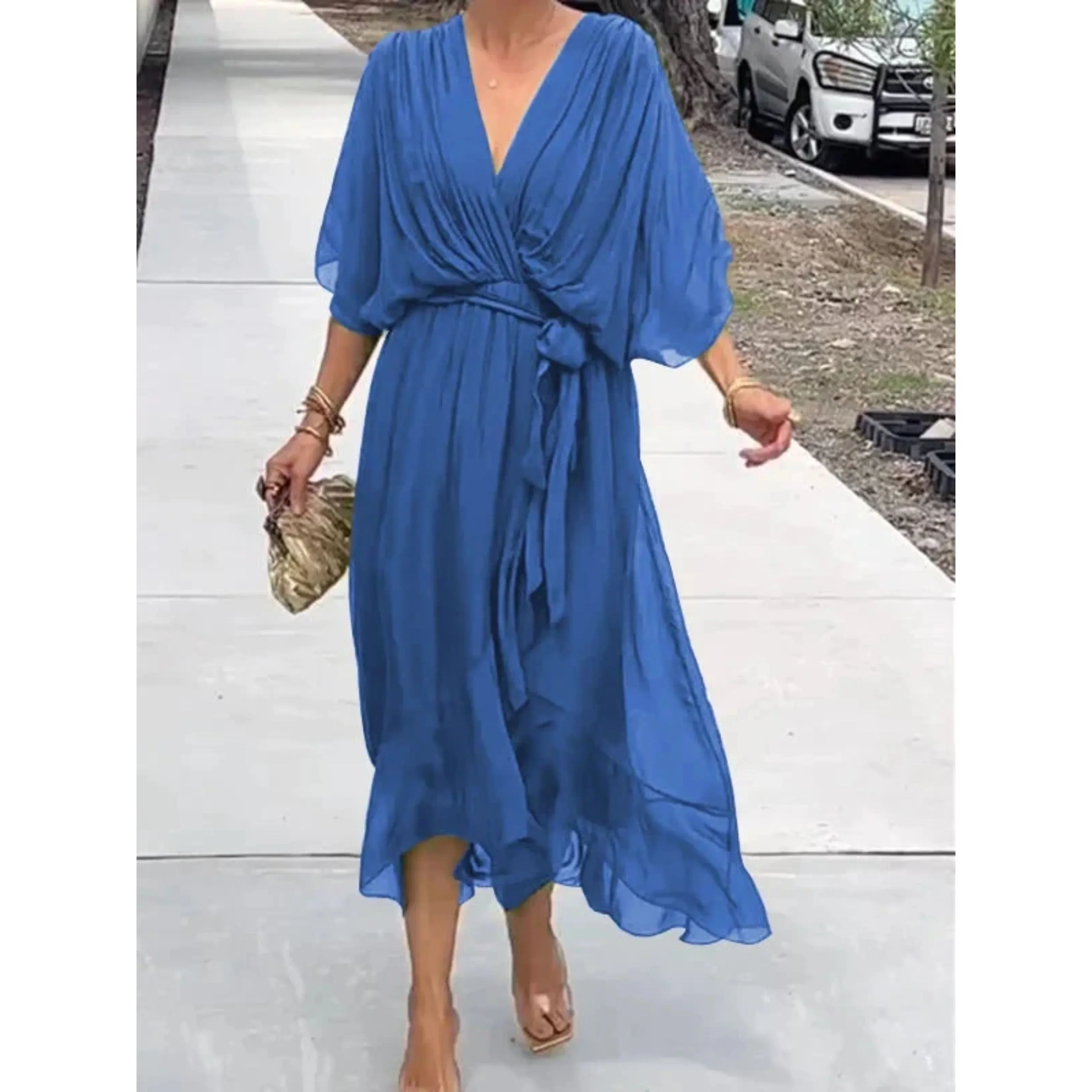 Robe femme élégante fluide col V en mousseline – Moderne, légère, polyvalente - Image 6