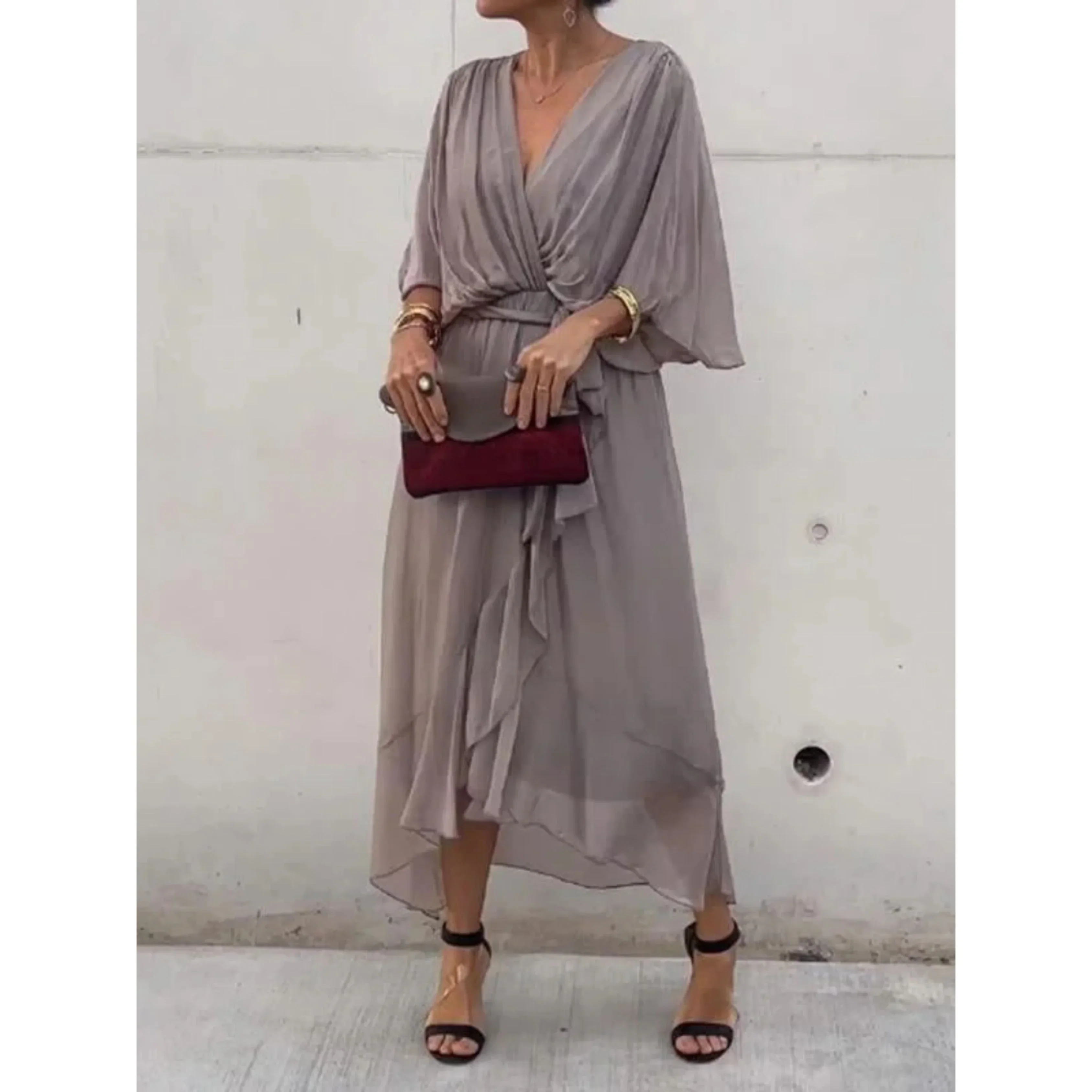 Robe femme élégante fluide col V en mousseline – Moderne, légère, polyvalente - Image 8