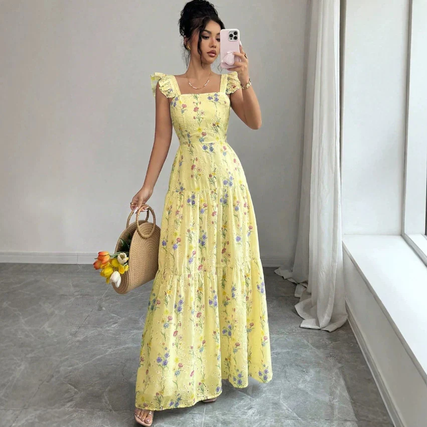 Robe femme fleurie a fines bretelles style francais - Legere et romantique