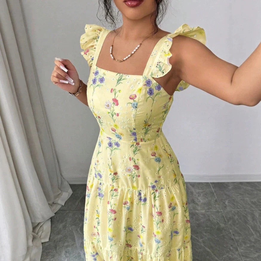 Robe femme fleurie a fines bretelles style francais - Legere et romantique - Image 3