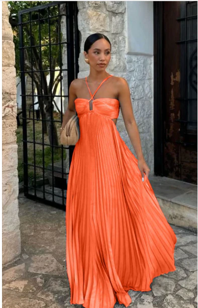 Robe femme plissee sans manches col halter - Elegante pour soiree - Image 12