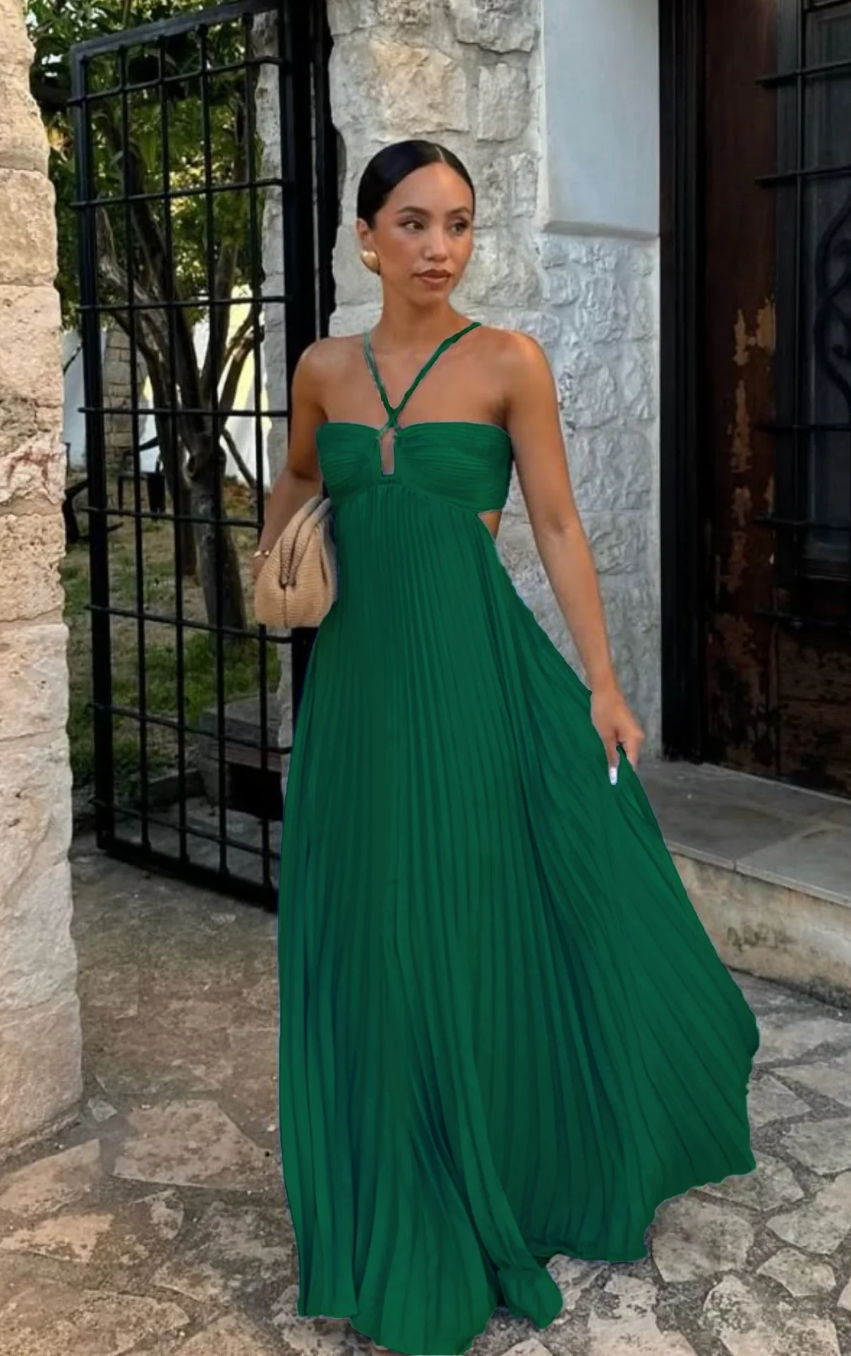Robe femme plissee sans manches col halter - Elegante pour soiree - Image 14