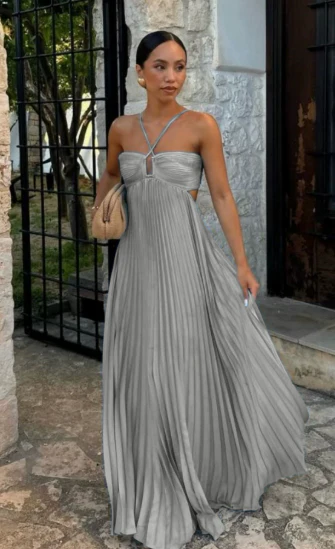 Robe femme plissee sans manches col halter - Elegante pour soiree - Image 17