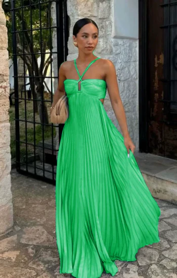Robe femme plissee sans manches col halter - Elegante pour soiree - Image 18