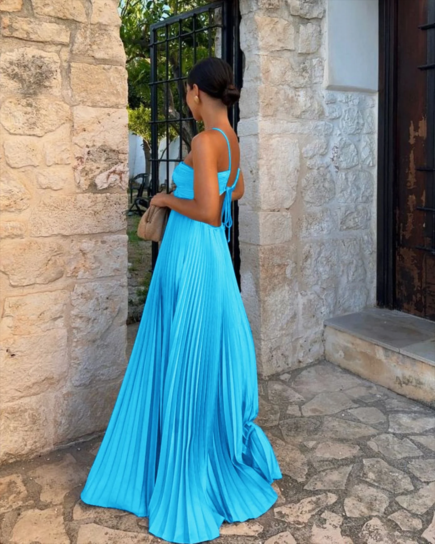 Robe femme plissee sans manches col halter - Elegante pour soiree - Image 3