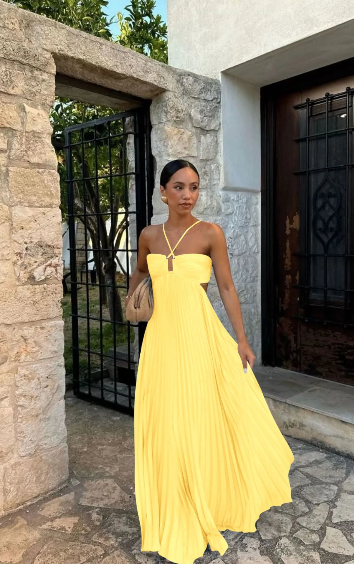 Robe femme plissee sans manches col halter - Elegante pour soiree - Image 5