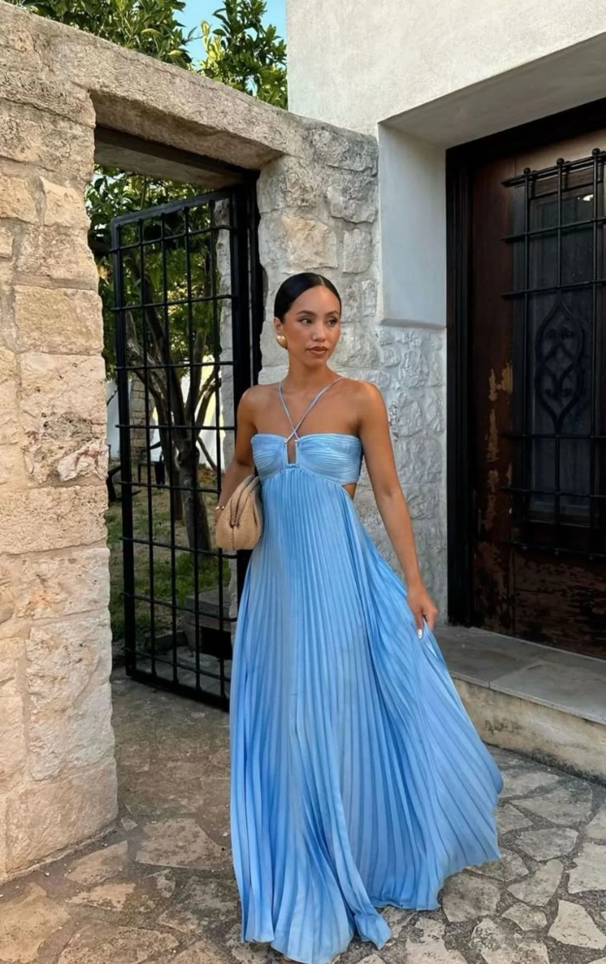 Robe femme plissee sans manches col halter - Elegante pour soiree - Image 6