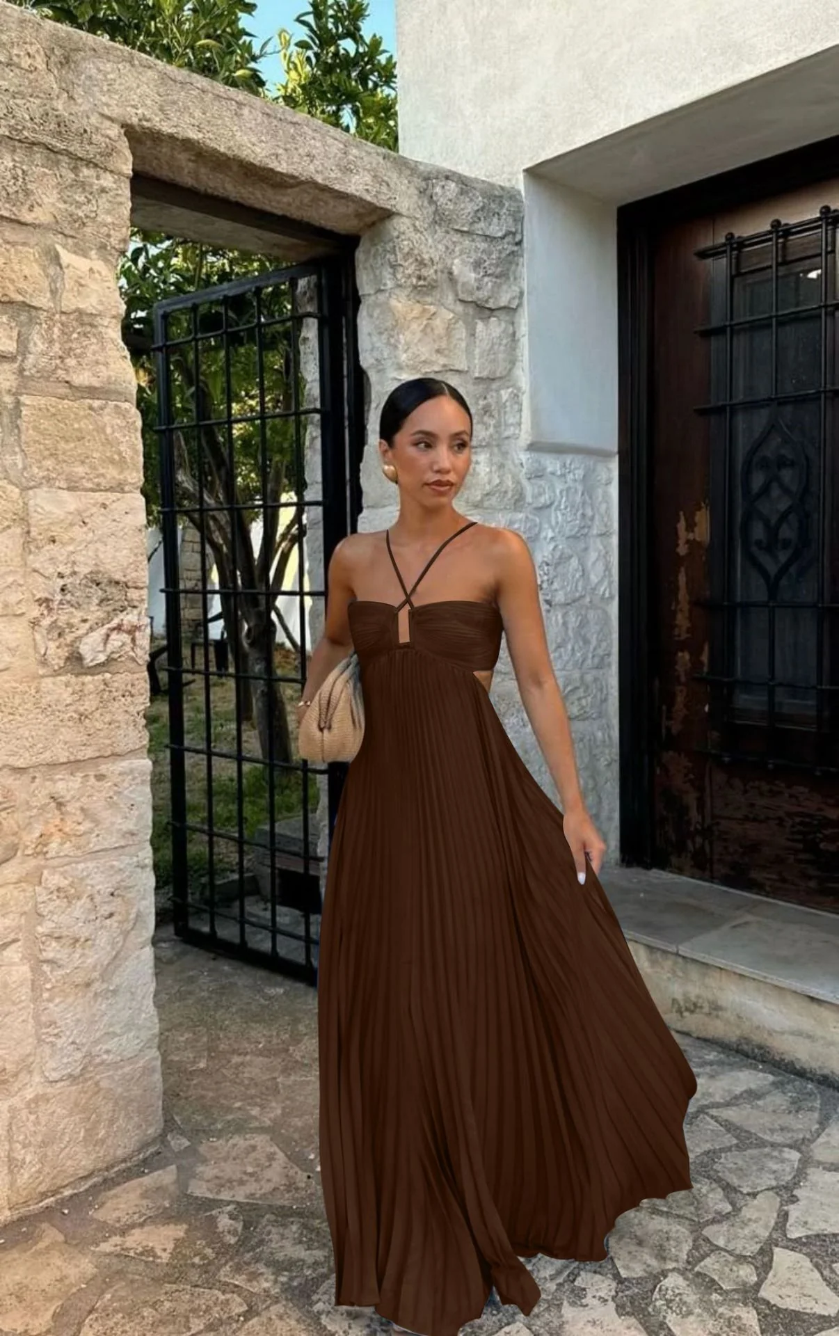 Robe femme plissee sans manches col halter - Elegante pour soiree - Image 7