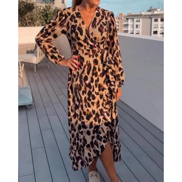 Robe imprimé léopard pour femme – Col en V, style estival décontracté et sexy