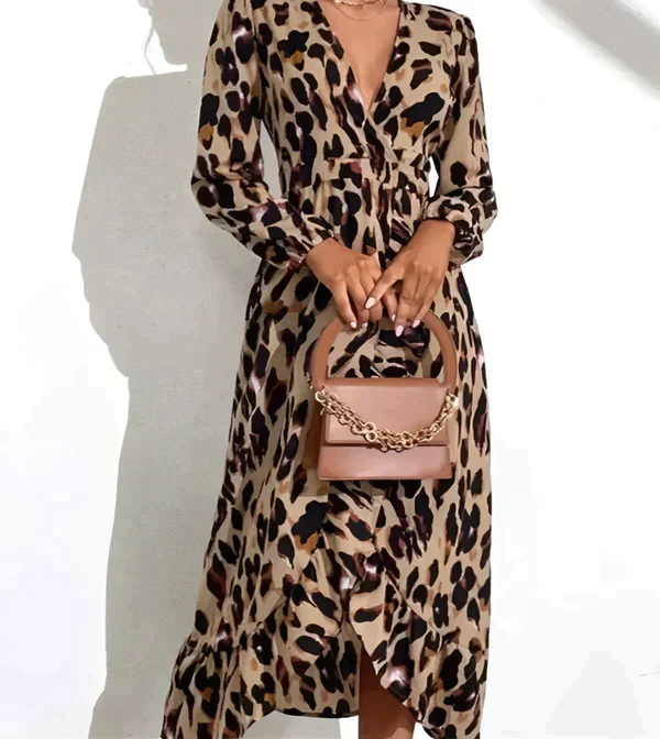 Robe imprimé léopard pour femme – Col en V, style estival décontracté et sexy - Image 8