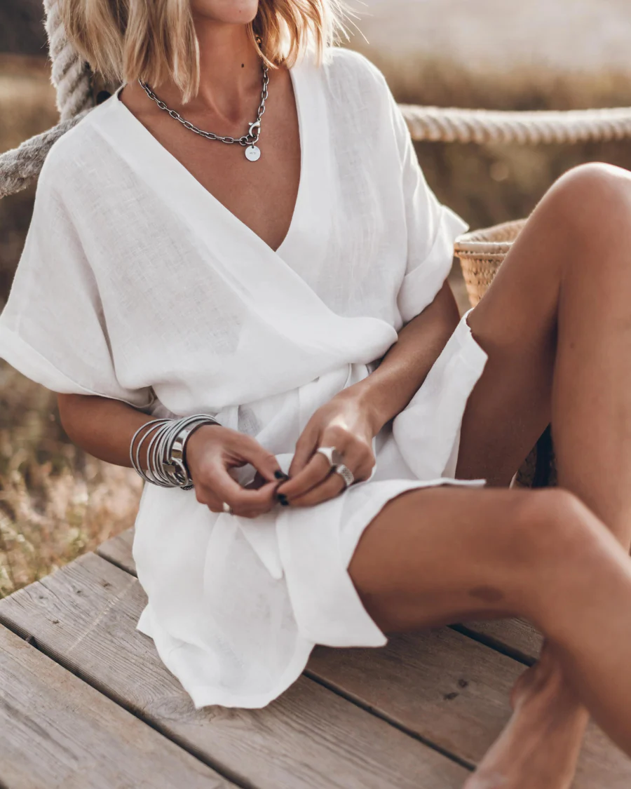 Robe Kimono Décontractée en Lin Femme – Style Estival Léger à Manches Larges et Imprimé - Image 2