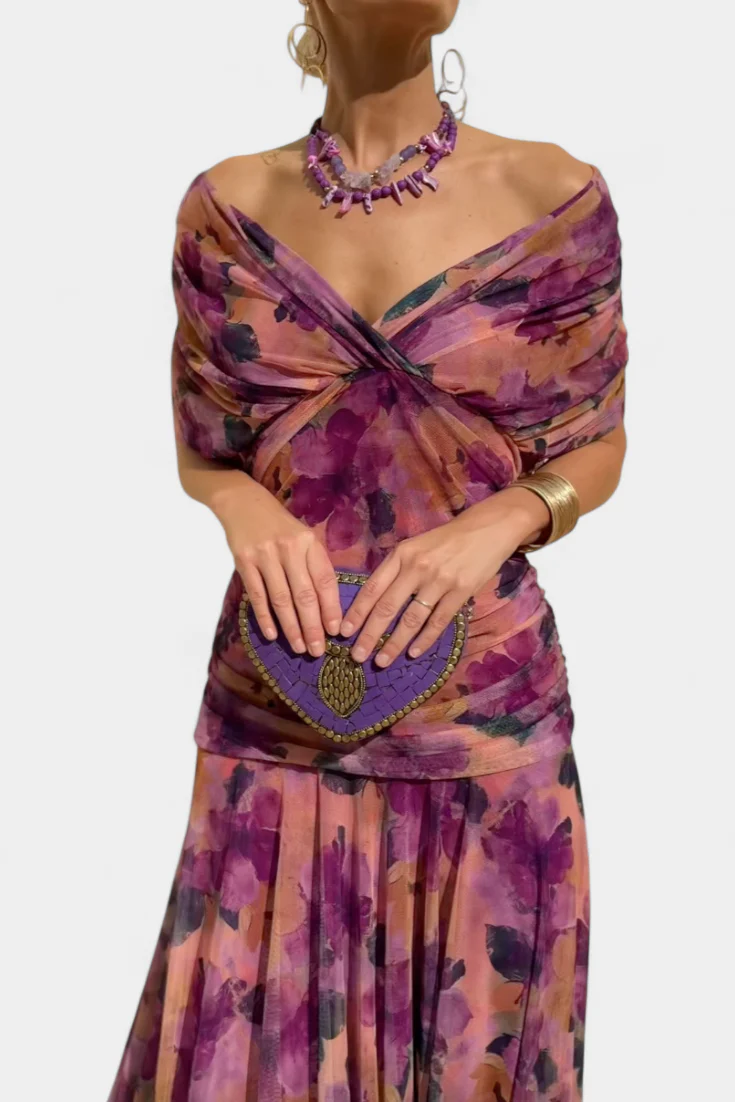 Robe longue à col en V et motif floral pour femme – Une tenue élégante et fluide - Image 2