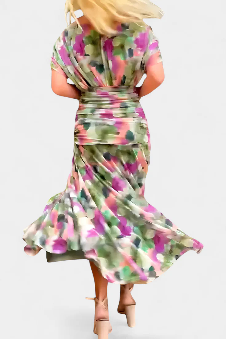 Robe longue à col en V et motif floral pour femme – Une tenue élégante et fluide - Image 20
