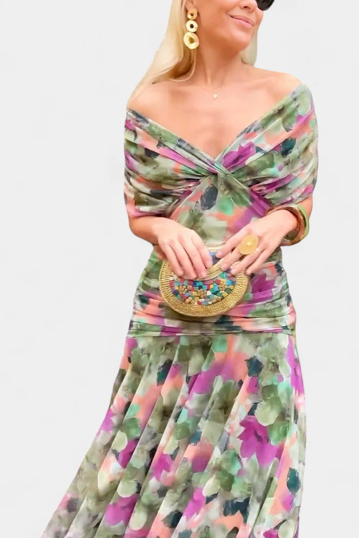Robe longue à col en V et motif floral pour femme – Une tenue élégante et fluide - Image 4