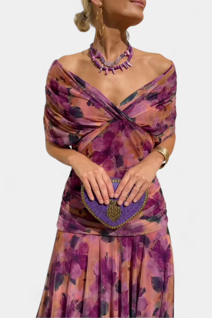 Robe longue à col en V et motif floral pour femme – Une tenue élégante et fluide - Image 6