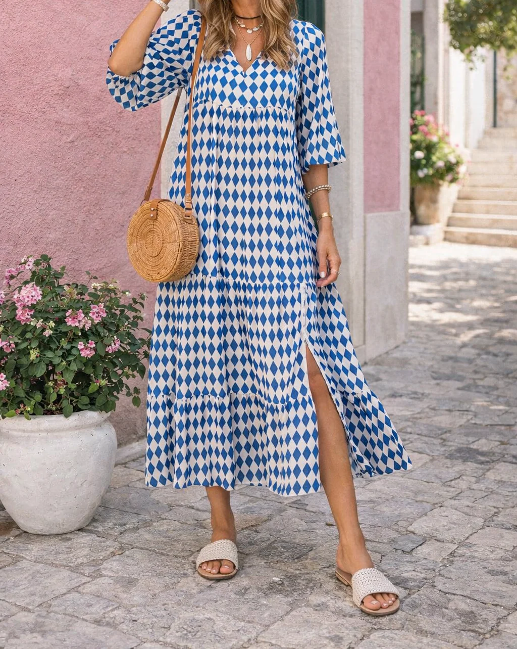 Robe longue à col en V pour femme – Fluide, élégante et décontractée, style festif - Image 2