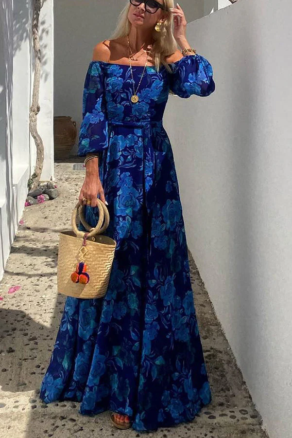 Robe longue à épaules dénudées fleurie pour femme - Image 2