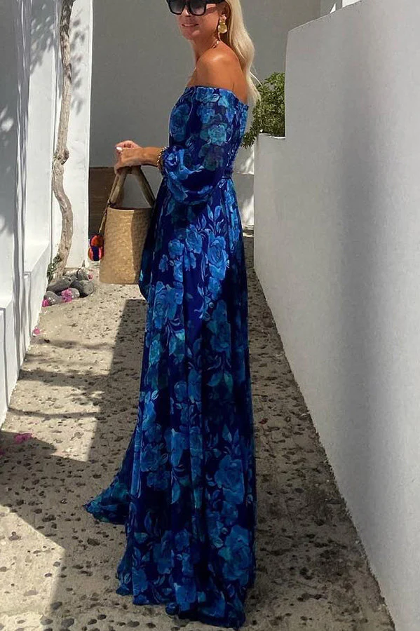 Robe longue à épaules dénudées fleurie pour femme - Image 3