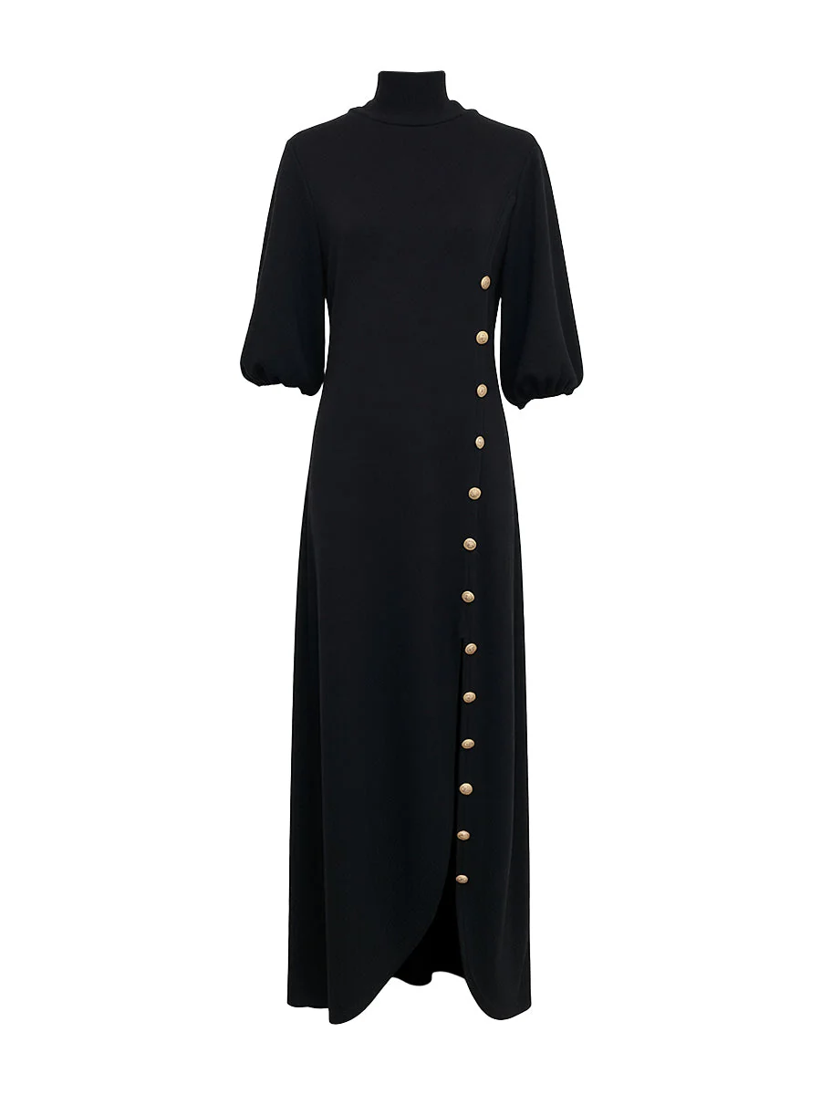 Robe Longue à Manches Bouffantes pour Femme – Élégante Fente Latérale - Image 3