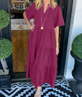 Robe longue à volants décontractée pour femme – Robe à manches courtes et col en V avec poches - Image 5