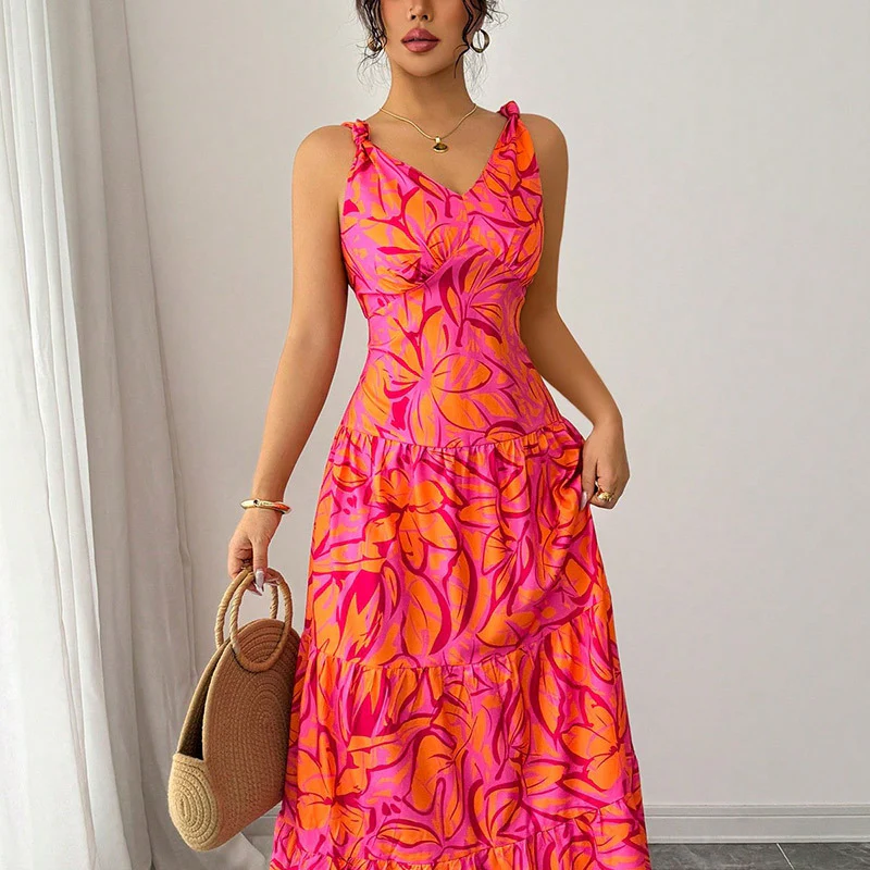 Robe longue d’été femme – Sans manches avec imprimé tropical - Image 2