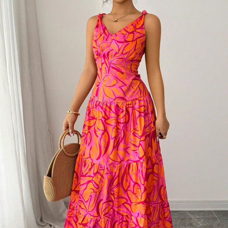 Robe longue d’été femme – Sans manches avec imprimé tropical - Image 3
