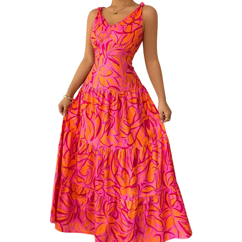 Robe longue d’été femme – Sans manches avec imprimé tropical - Image 5