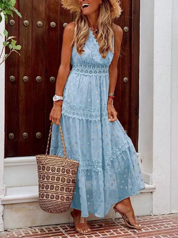 Robe longue d’été pour femme avec détails en dentelle - Image 3