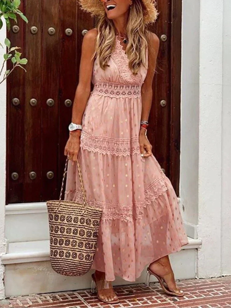 Robe longue d’été pour femme avec détails en dentelle - Image 4
