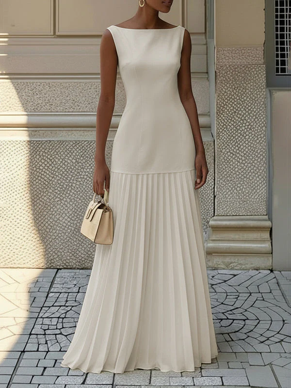 Robe Longue de Soirée en Gaze pour Femme – Col Bateau Élégant - Image 3