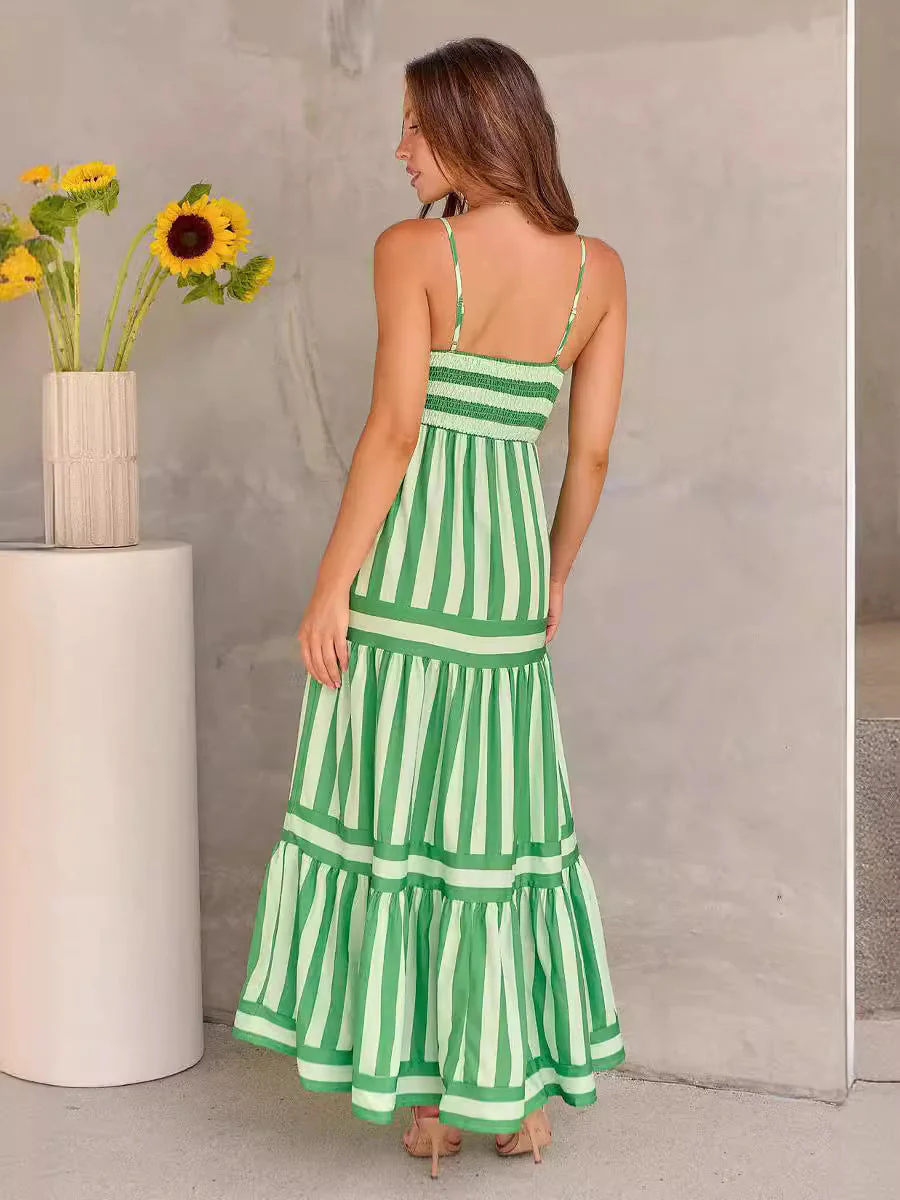 Robe longue d'été à rayures élégantes – Bretelles fines - Image 3