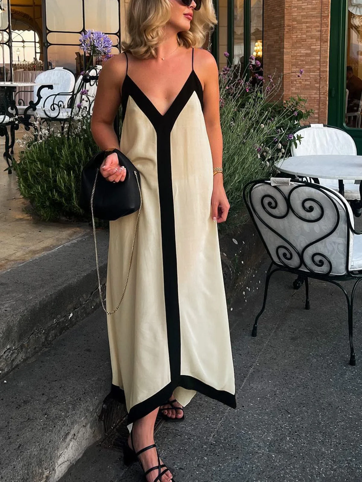 Robe Longue Élégante à Fines Bretelles pour Femme – Décolleté en V et Coupe Fluide - Image 5