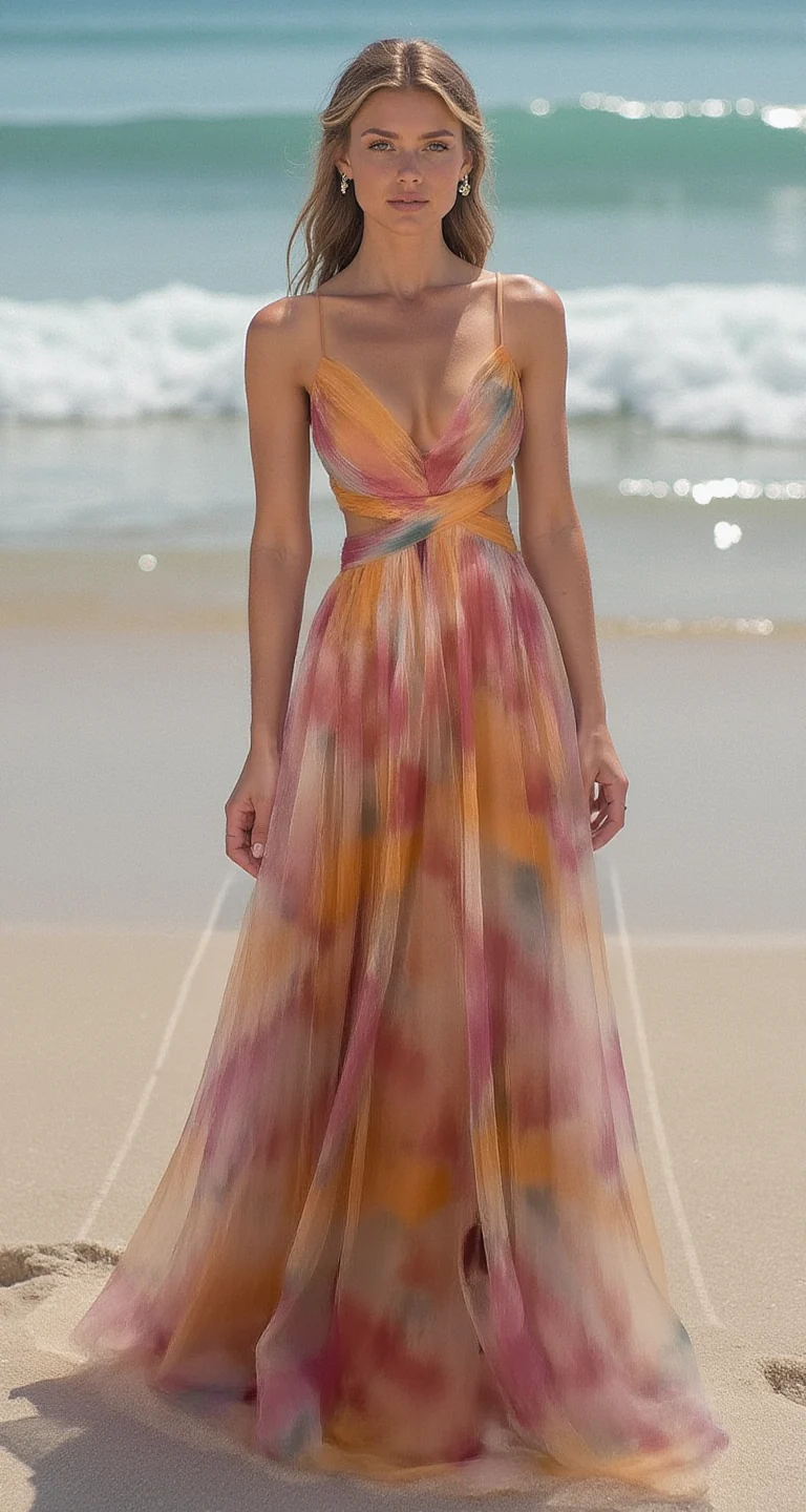 Robe longue élégante avec imprimé et laçage raffiné pour un look chic - Image 2