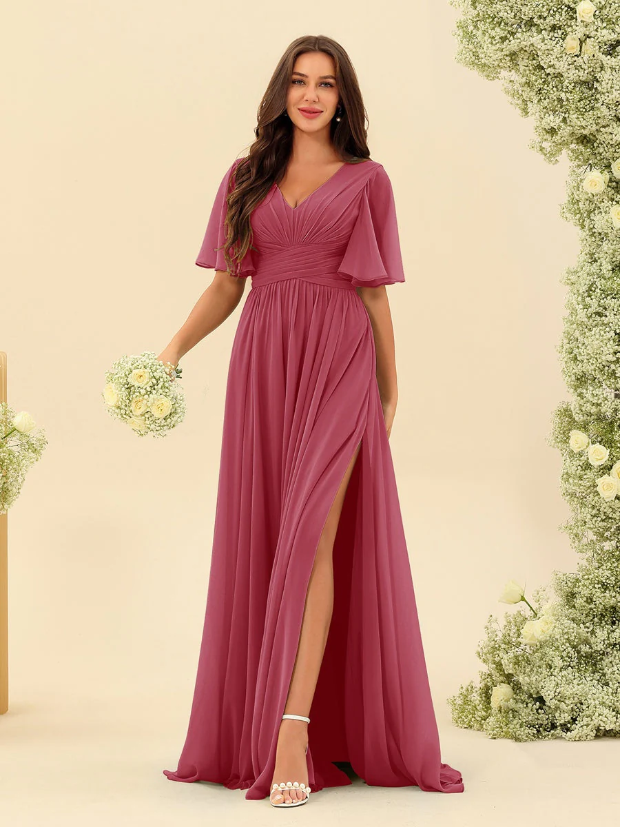 Robe Longue en Chiffon Élégante – Silhouette Fluide A-Line avec Fente Latérale et Volants - Image 65