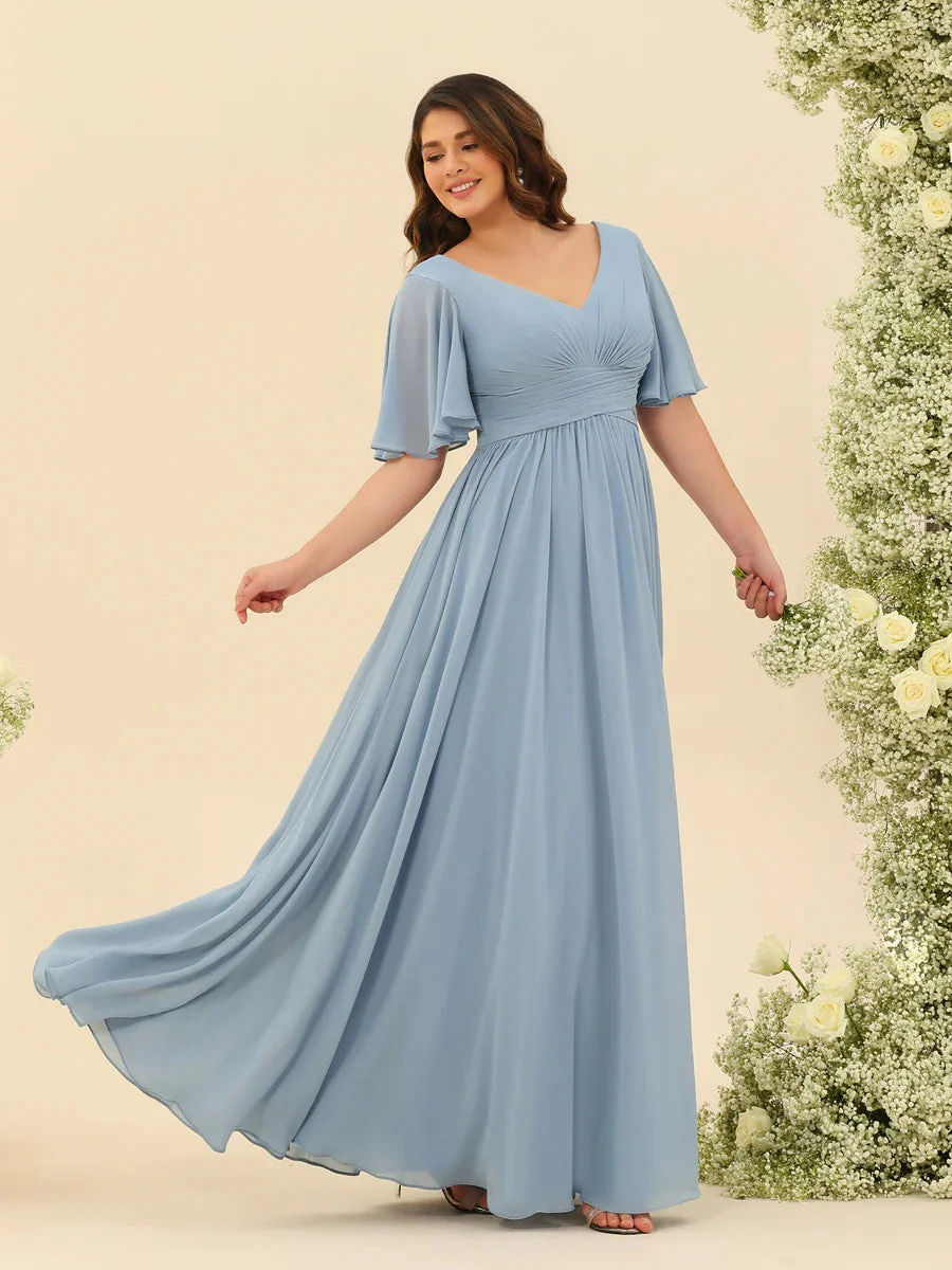 Robe Longue en Chiffon Élégante – Silhouette Fluide A-Line avec Fente Latérale et Volants - Image 8