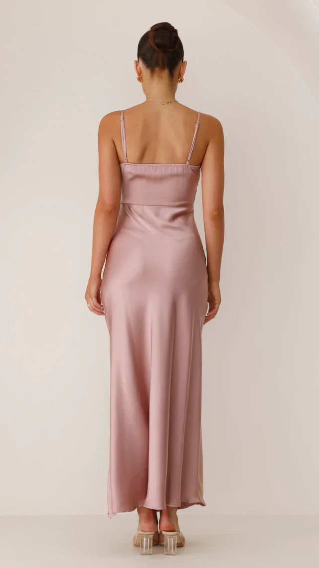Robe longue en satin pour femme – Bretelles spaghetti, fente haute, style élégant pour les soirées - Image 8