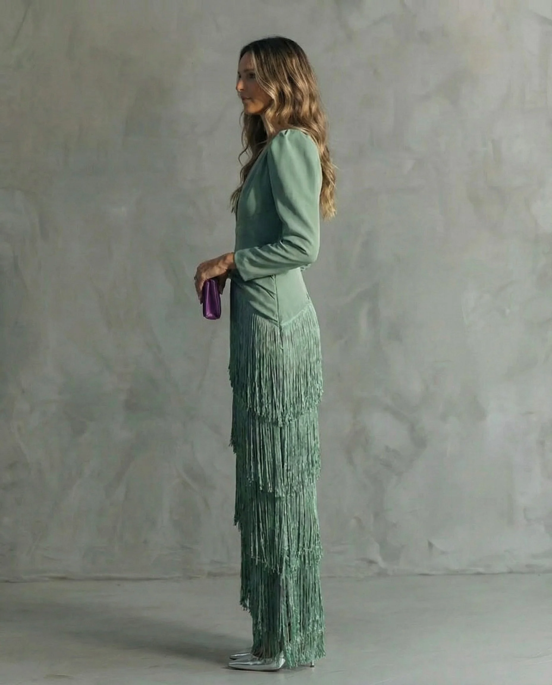 Robe longue femme a franges col V - Chic et fluide - Image 6