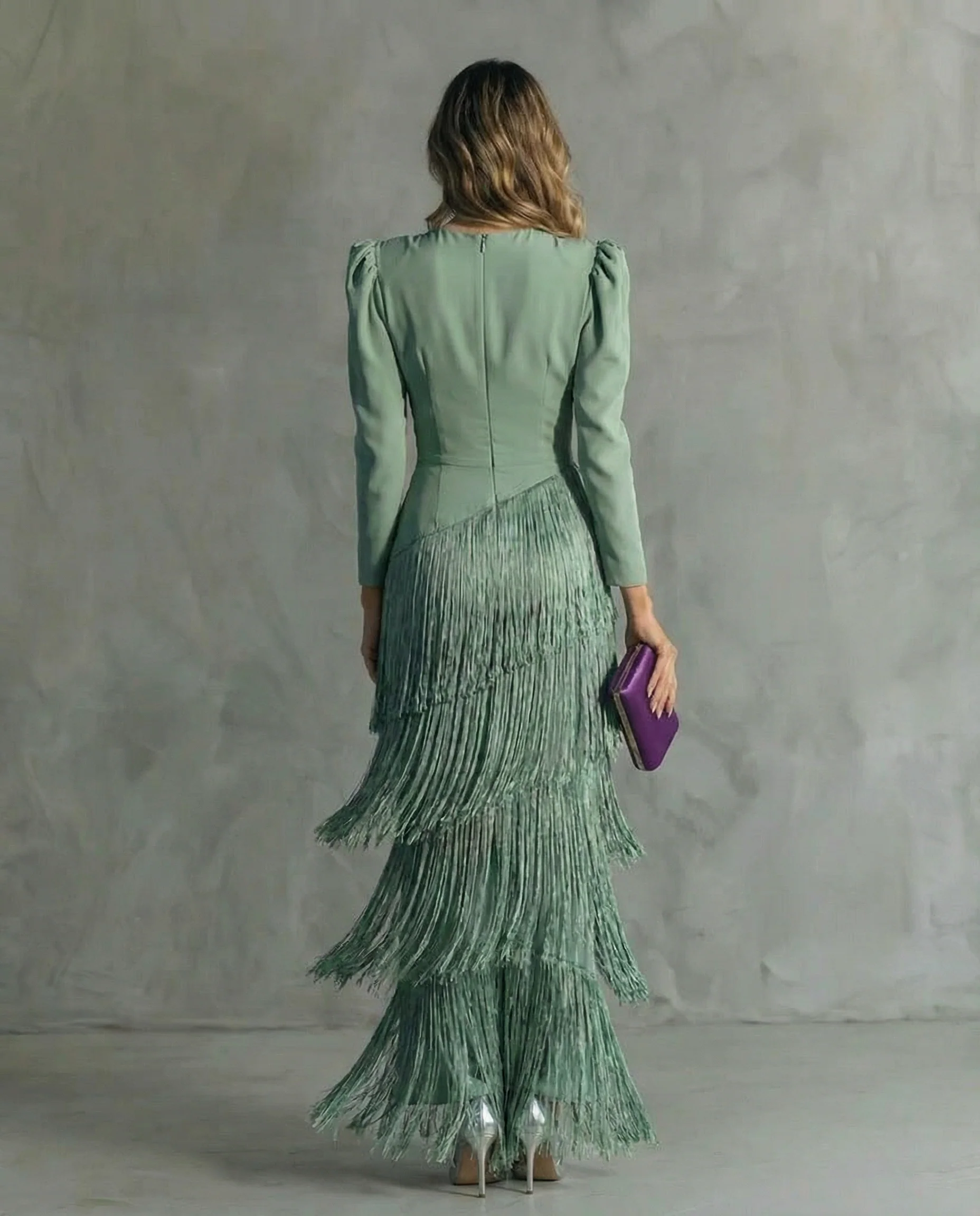 Robe longue femme a franges col V - Chic et fluide - Image 7