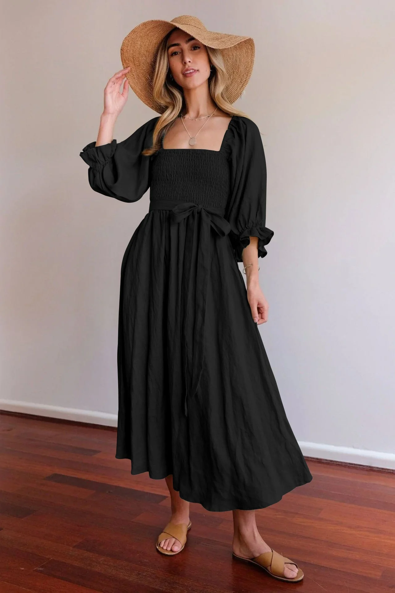 Robe longue femme à lien à la taille – Robe romantique élégante - Image 2