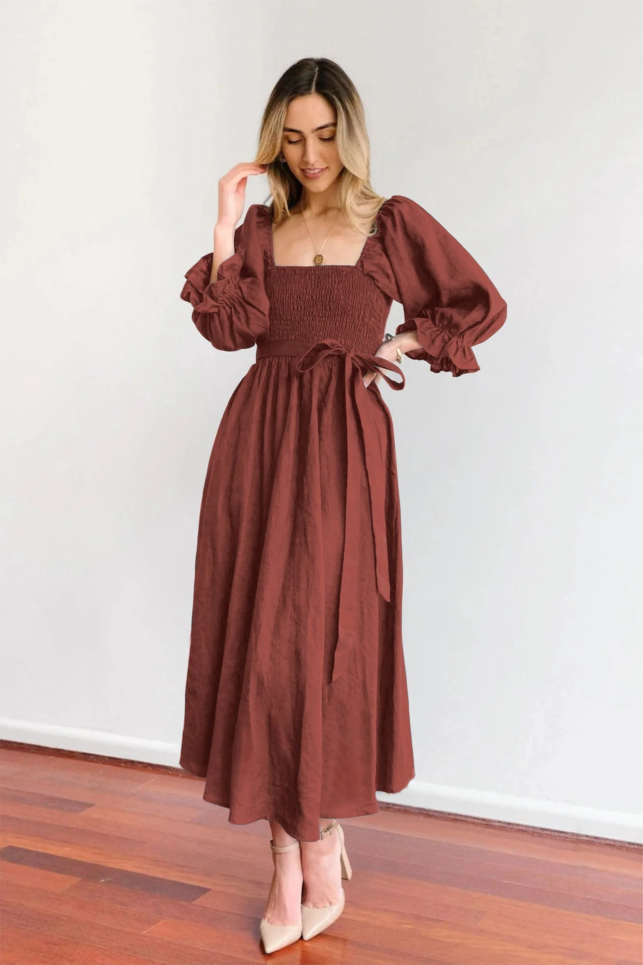 Robe longue femme à lien à la taille – Robe romantique élégante - Image 3
