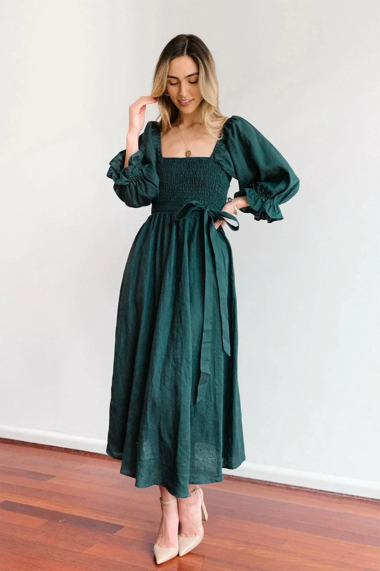 Robe longue femme à lien à la taille – Robe romantique élégante - Image 4