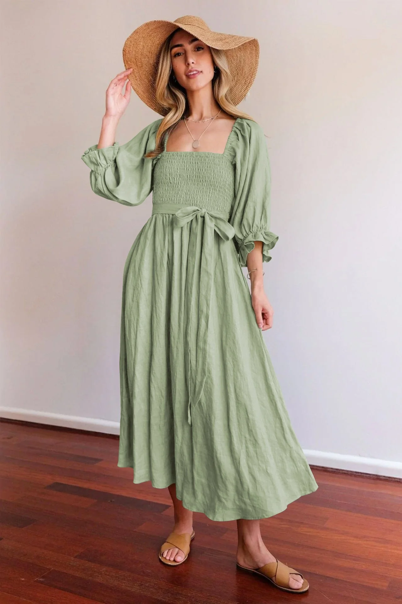 Robe longue femme à lien à la taille – Robe romantique élégante - Image 6
