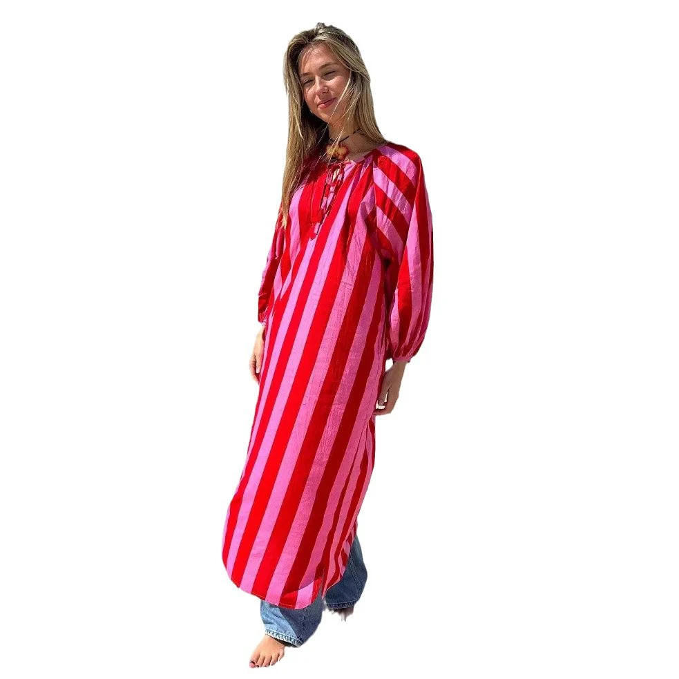 Robe longue femme ample a rayures imprimees - Decontractee et elegante - Image 5