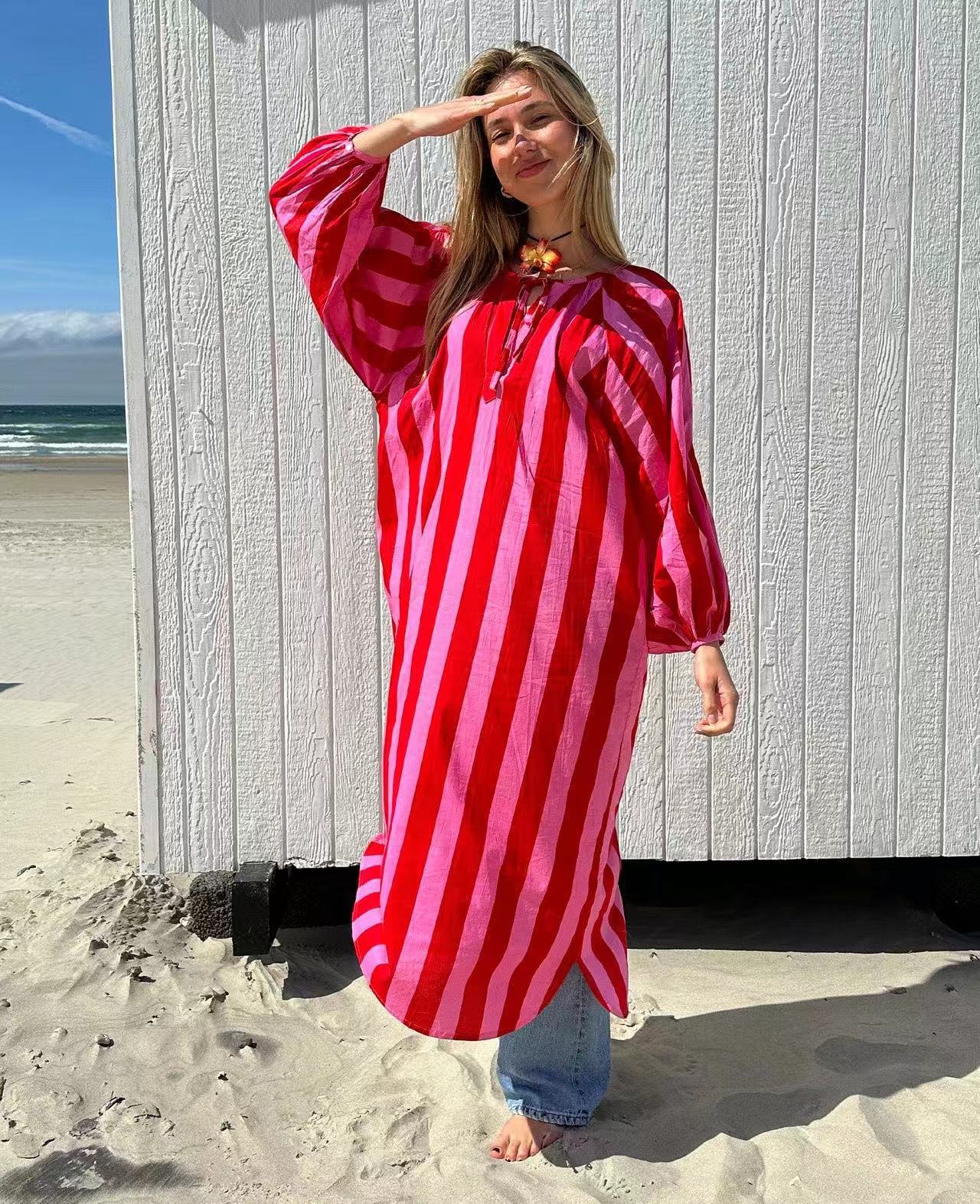 Robe longue femme ample a rayures imprimees - Decontractee et elegante - Image 6