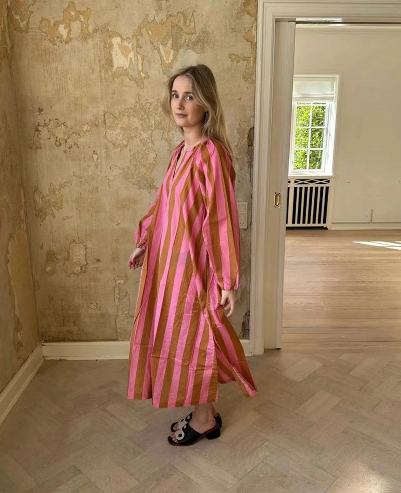 Robe longue femme ample a rayures imprimees - Decontractee et elegante - Image 7