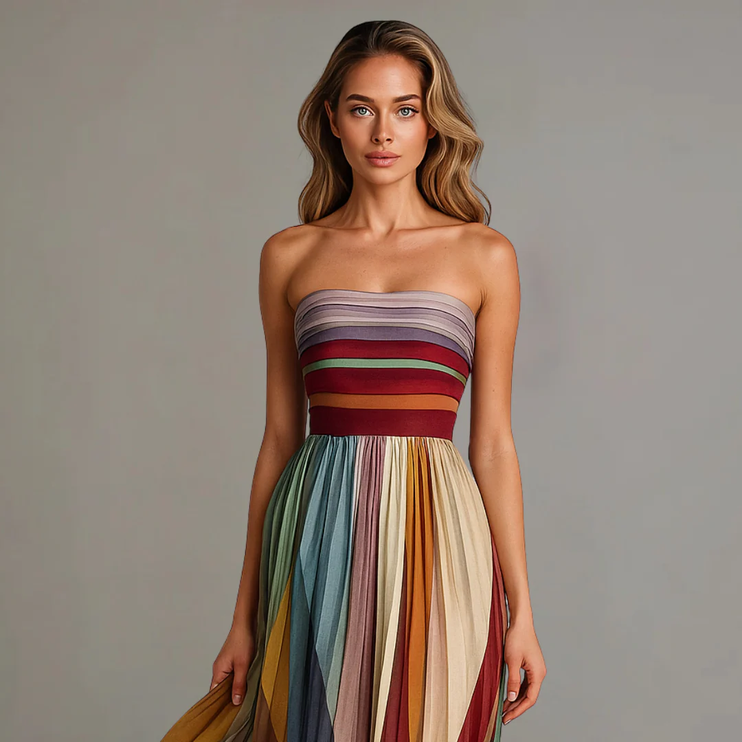 Robe longue femme bustier plissée – Robe maxi élégante sans bretelles pour soirée et mariage - Image 2